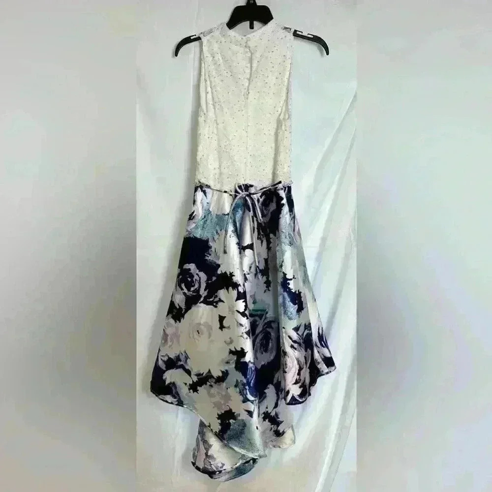 NWT - Speechless Lace to Floral High Low Dress, White & Blue Flowers (Size 16) - Picture 2 of 14